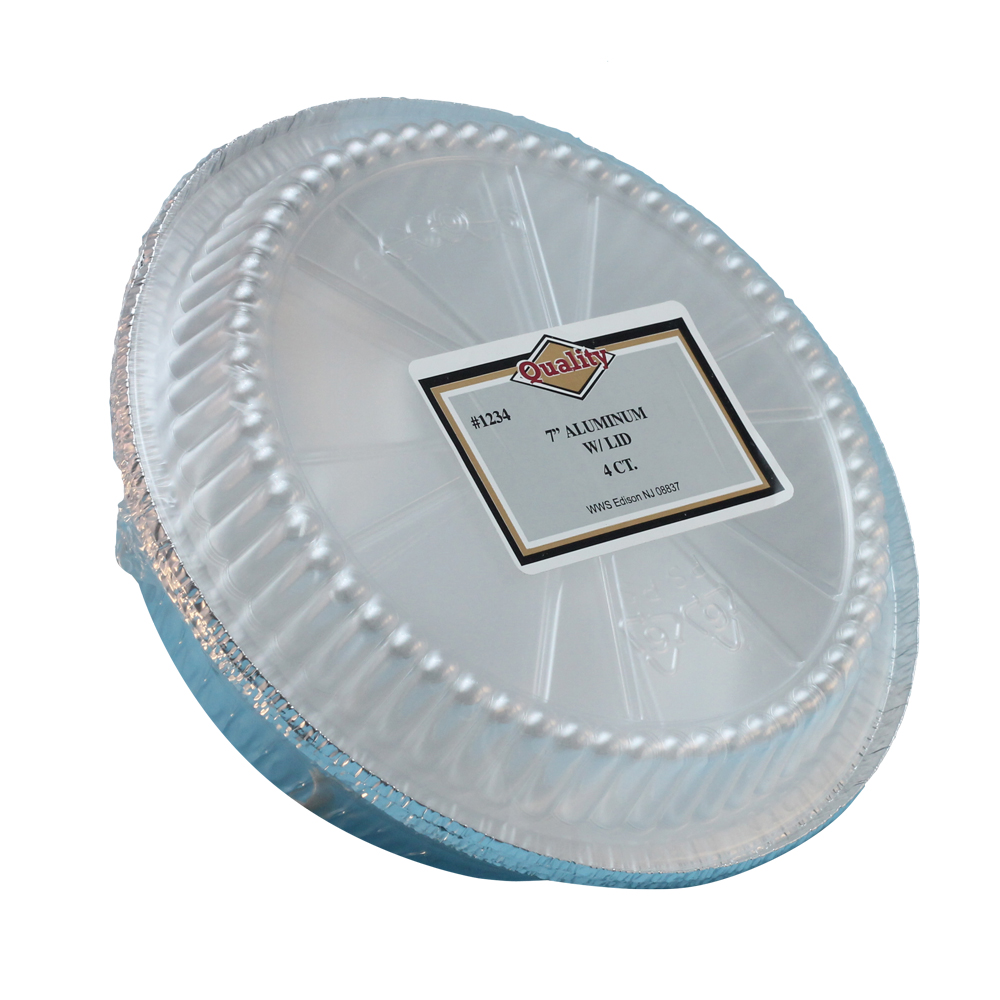 1234/72PL Quality Aluminum 7" Pan w/Dome Lid Combo 72/4 cs - ALUM 7" RND PAN & CLEAR DOME