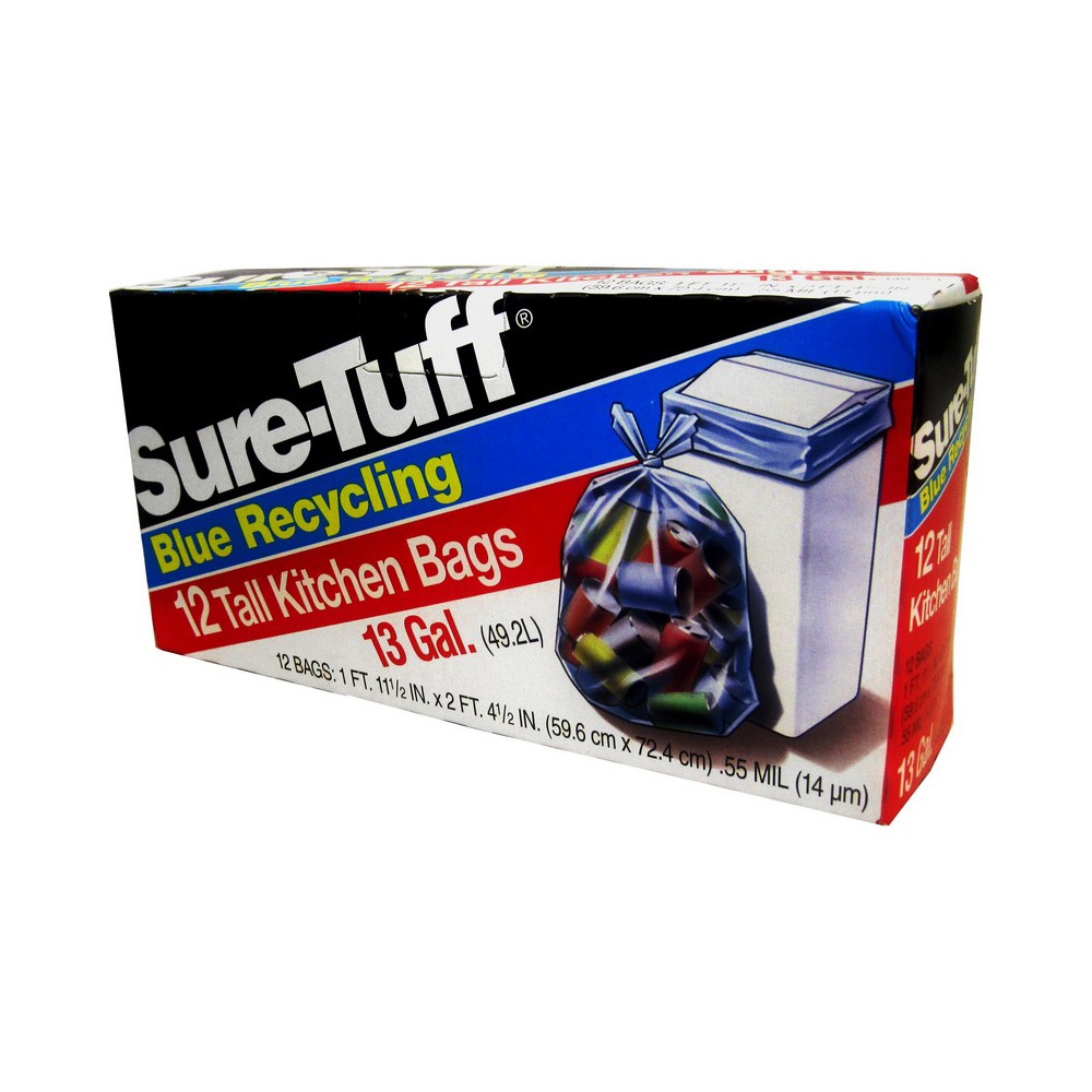 SRT24BFK12 Sure-Tuff 1' 11.5" x2' 4.5" Tall Blue Recycling Kitchen Bag 13 Gal. Plastic 24/12 cs