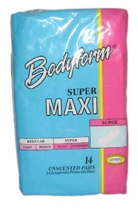 10-2141 Body Form Feminine Super Maxi Pads 36/14 cs - 10-2141 SUPER MAXI PADS