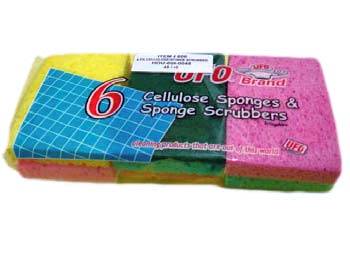 606-0048 Assorted 5.25"x3.25"x0.75" Cellulose Sponge Scrub Pads 48/6 cs - 606-0048 CELL SPONGE/SCRUBBERS