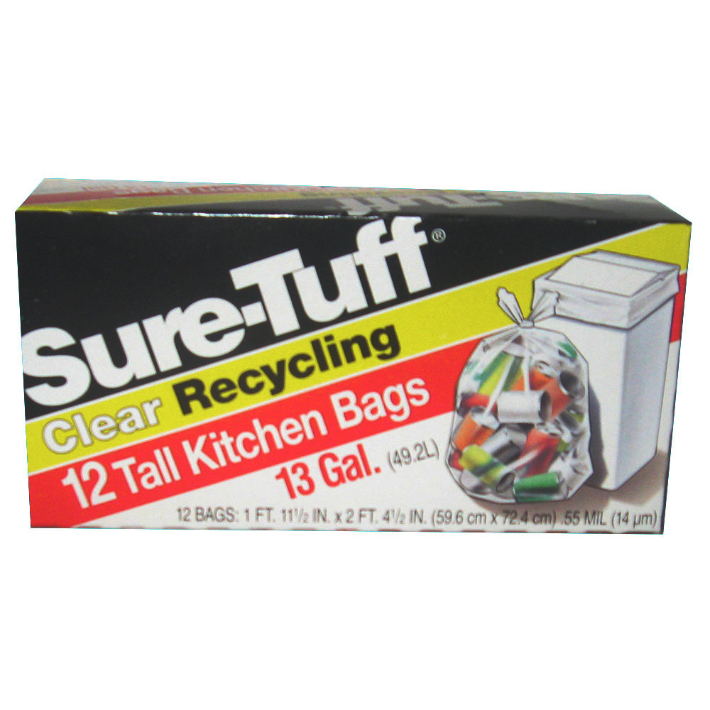 SRT24CFK12 Sure-Tuff 1' 11.5"x2' 4" Tall Clear Recycling Kitchen Bag 13 Gal. Plastic 24/12 cs - SRT24CFK12 13 GL CLEAR BAGS