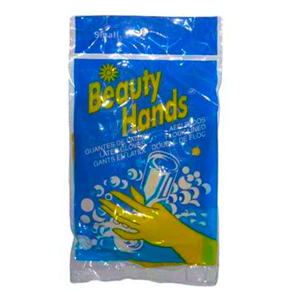HL-100S/LSM6500-S Beauty Hands Yellow Small Latex Flocked Lined Gloves 12/cs - GRFY-SM-2E SM YELLOW FLK GLOVE