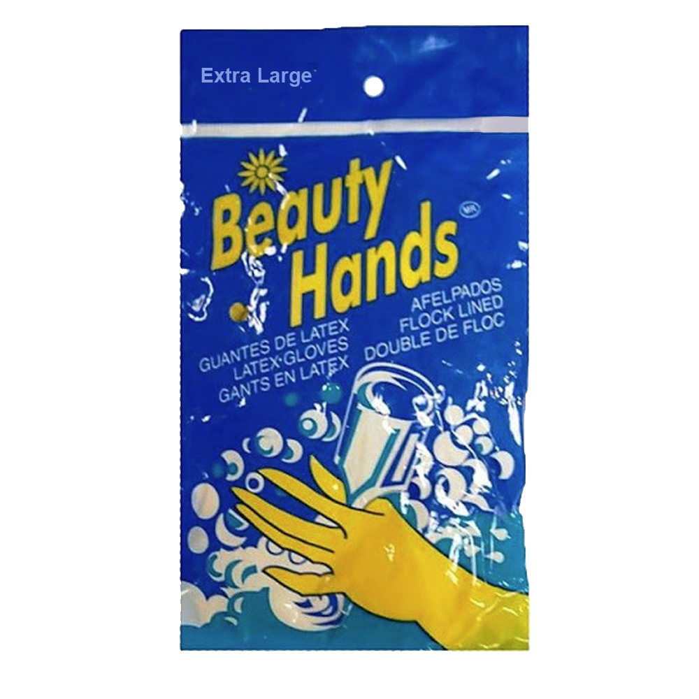 GRFY-XL-1S Beauty Hands Yellow Extra Large Latex Flocked Lined Gloves 12/cs - GRFY-XL-1S XL YEL LTX GLV 12PK
