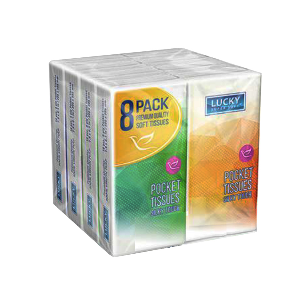 4021-24 Lucky Super Soft Pocket Tissue White 2 ply Silk Touch 8 pk 24/8 cs - 4021-24/12271 2PLY PKT TISSUE