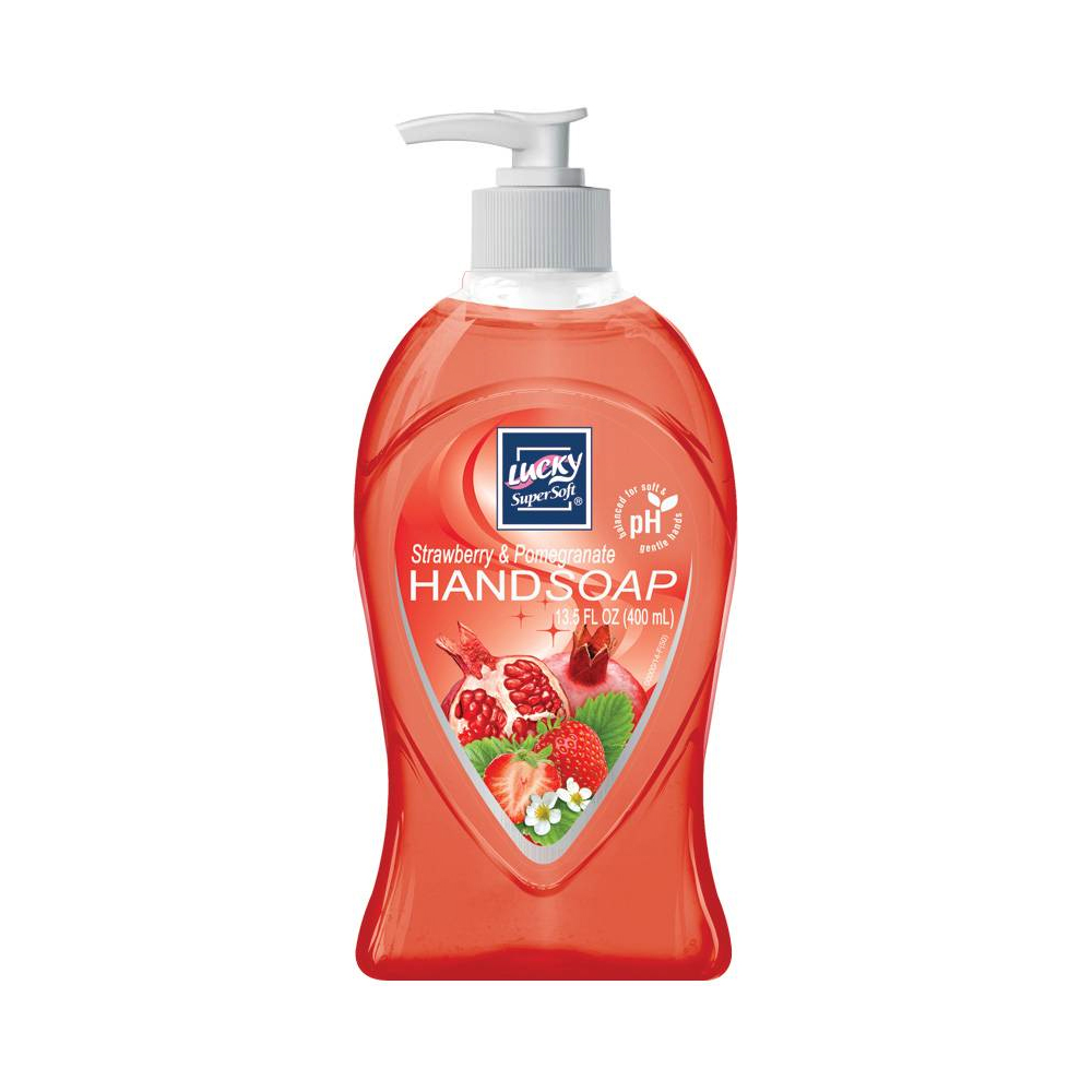 10361-12 Lucky Super Soft 13.5 oz. Hand Soap w/Strawberry & Pomegranate Scent 12/cs - 10361-12 SOAP STRWBR/POM 13.5z