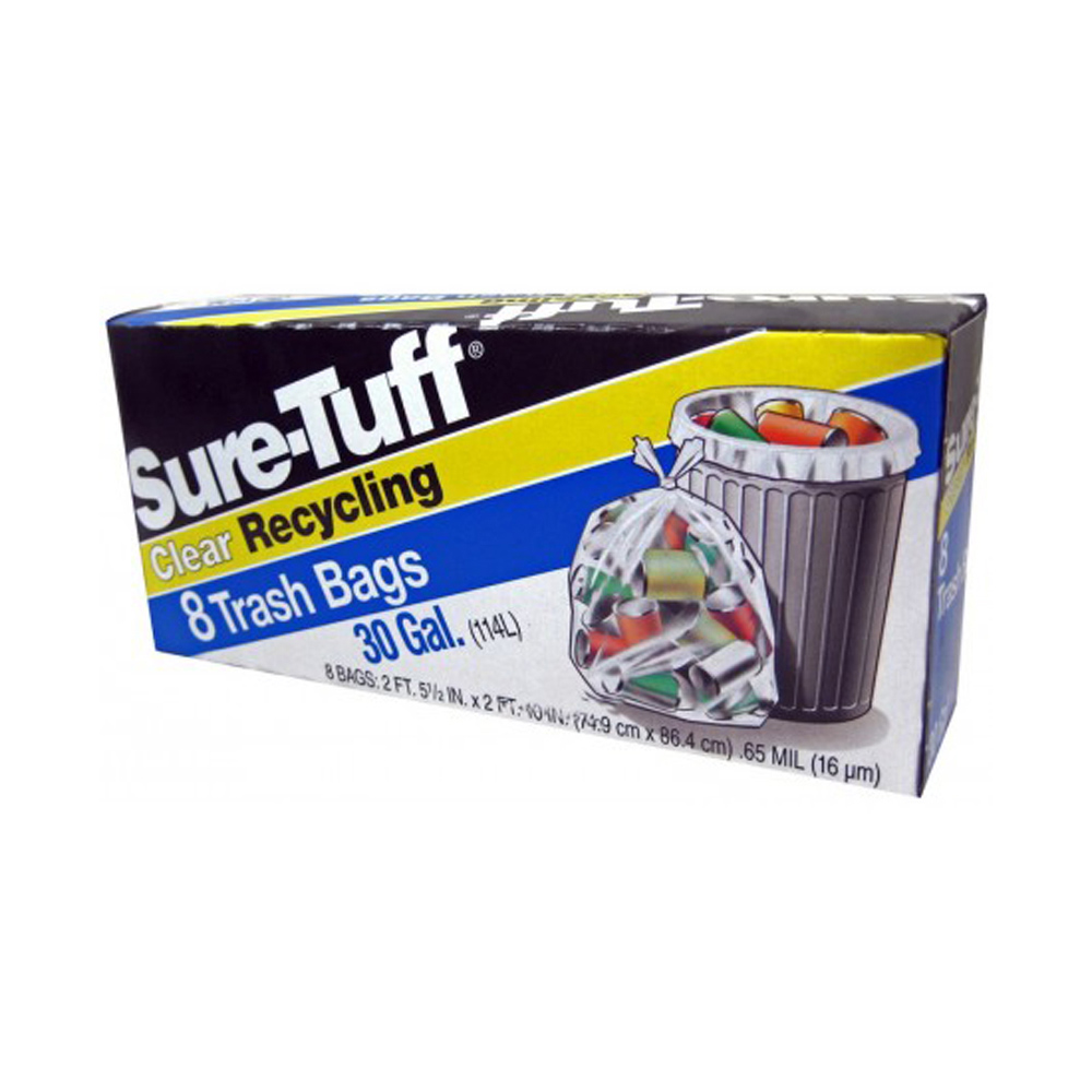 SRT24CFT8 Sure-Tuff 2' 5.5"x 2' 10" Clear Recycling Trash Bag 30 Gal. Plastic 24/8 cs