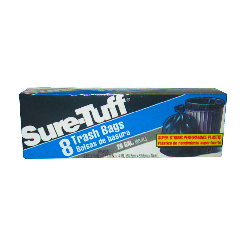 STF24TS8Z Sure-Tuff 2' 3.5"x2' 9" Black Trash Bag 26 Gal. Plastic  24/8 cs