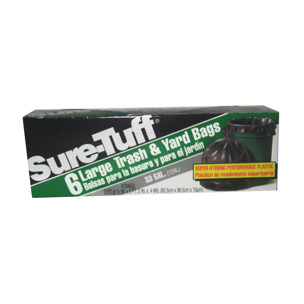 STF24TL6Z Sure-Tuff 2' 8" x 3' 2" Black Trash & Yard Bag 33 Gal. Plastic  24/6 cs - STF24TL6Z 33GL BLK SURETF BAG