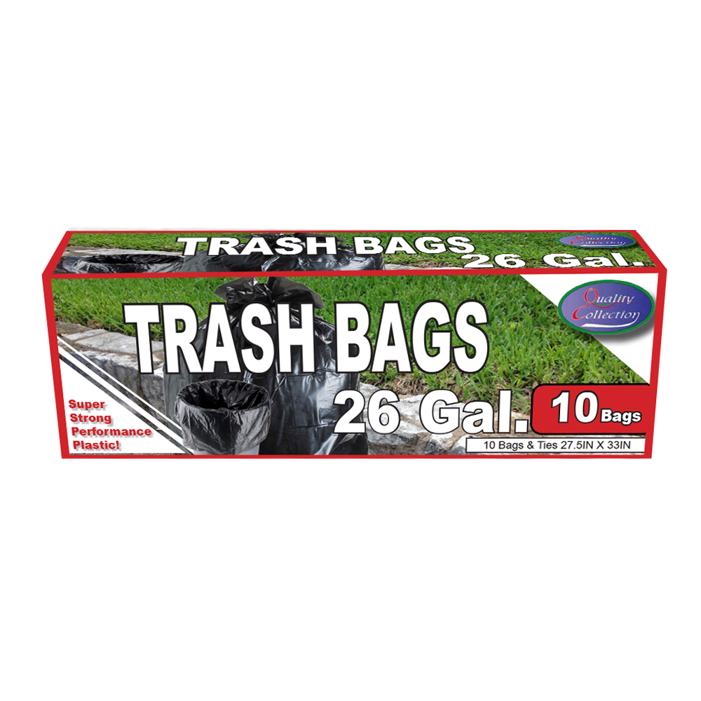 B71 Quality Collection Trash Bag 26 Gal. Black Plastic Bags & Ties 36/10 cs