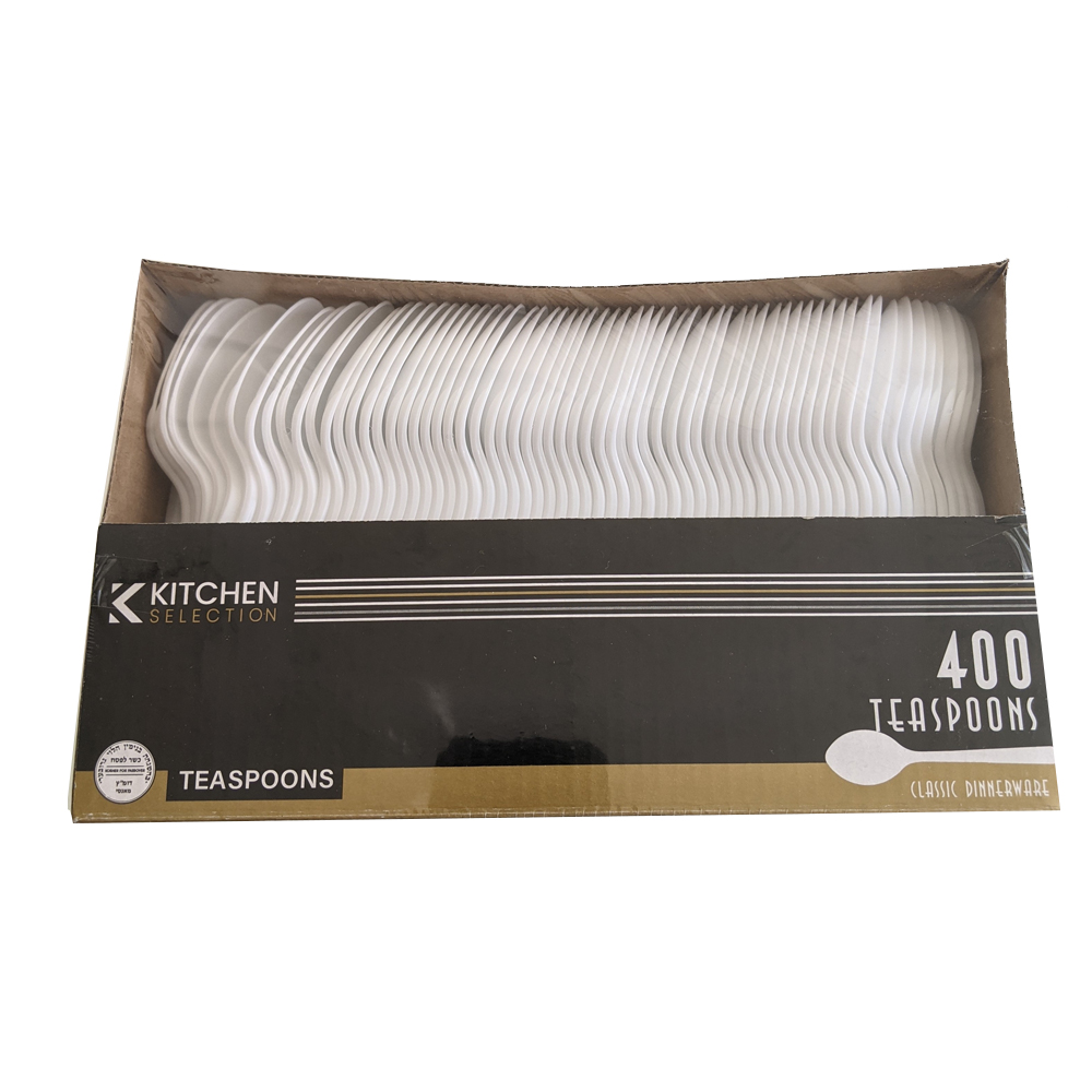 642 Kitchen Selection Boxed Teaspoon White Medium Weight Polypropylene 10/400 cs - 642   WHITE MEDIUM PP TEASPOON