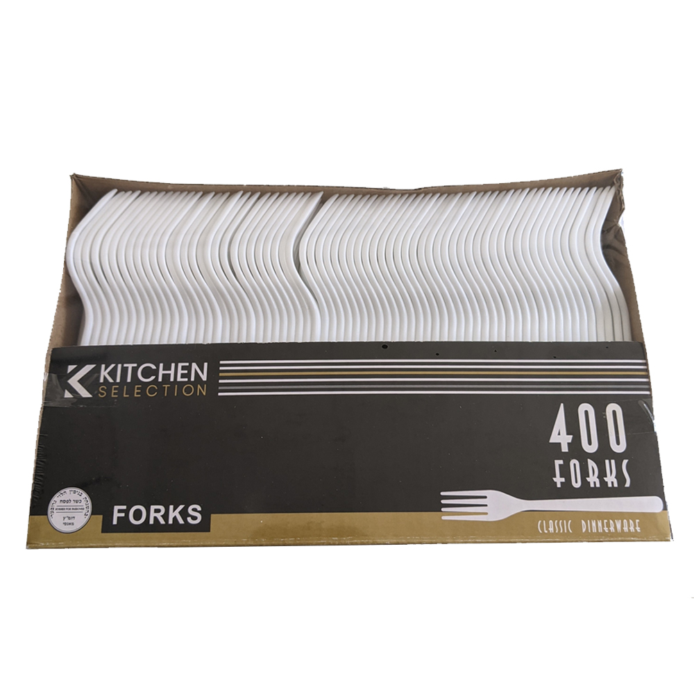 640 Kitchen Selection Boxed Fork White Medium Weight Polypropylene 10/400 cs - 640   WHITE MEDIUM POLYPR FORK