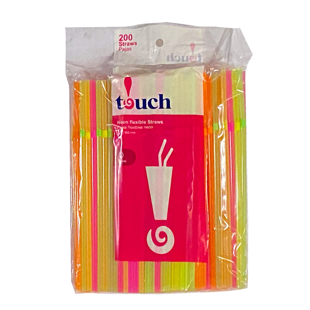 92-326U Unwrapped Flex Straw 7.75" Asst. Neon Plastic Polybag 24/200 cs