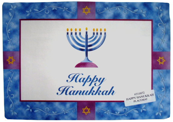 HANUKAH Happy Hanukkah Design 10"x14" Placemat 40/25 cs - PLACEMAT HANUKAH         40/25