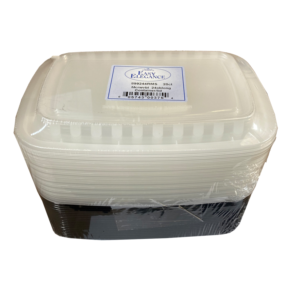 3838 Easy Elegance Black 24 oz. Oblong Plastic Microwavable Container & Lid Combo 12/20 cs - 3838 MCRWVB 24OBLONG CN/LD 20C