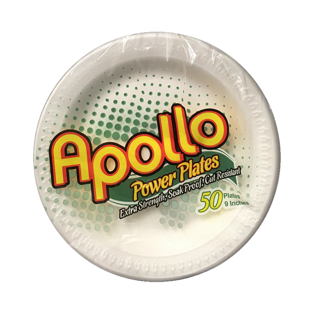AP950 Apollo White 9" Retail Foam Plate 12/50 cs - AP950 9" WHITE FOAM PLATE 50CT