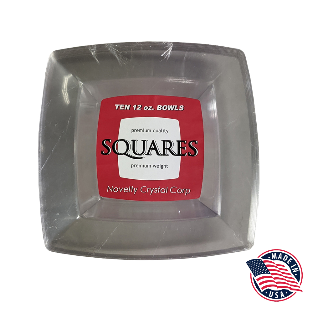 50/10 Clear 12 oz. Square Polystyrene Light Weight Bowl 12/10 cs - 50/10 CLR 12z LT WT SQR BOWL