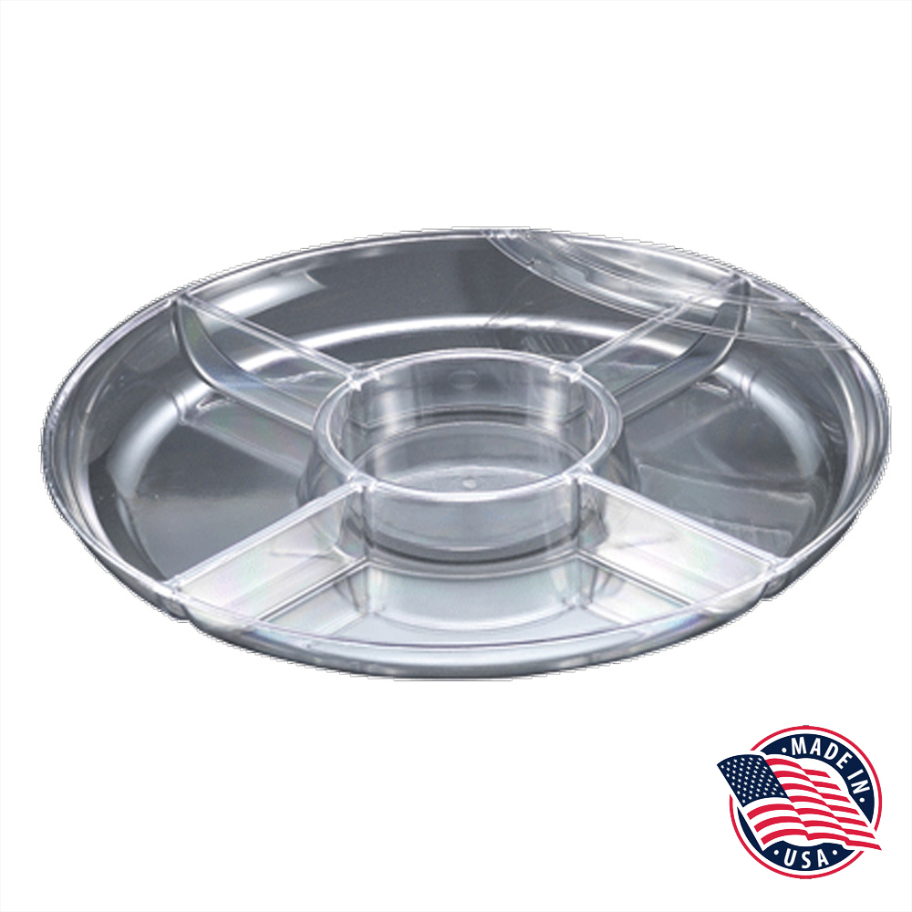 1242 Clear 12" Contemporary Polystyrene 5 Compartment Tray 25/cs - 1242 CLEAR 12" 5COMP SCLPDTRAY