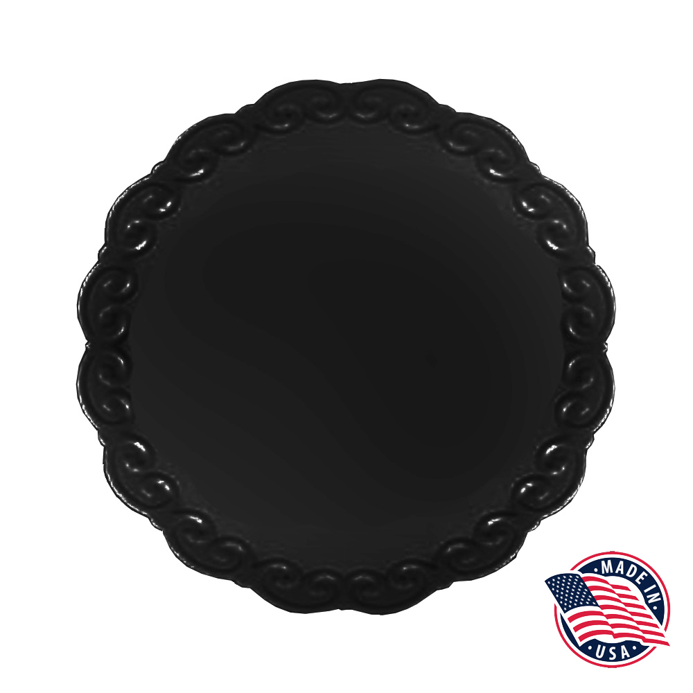 1132 Black 12" Polystyrene Tuscan Scalloped Edge  Tray 25/cs