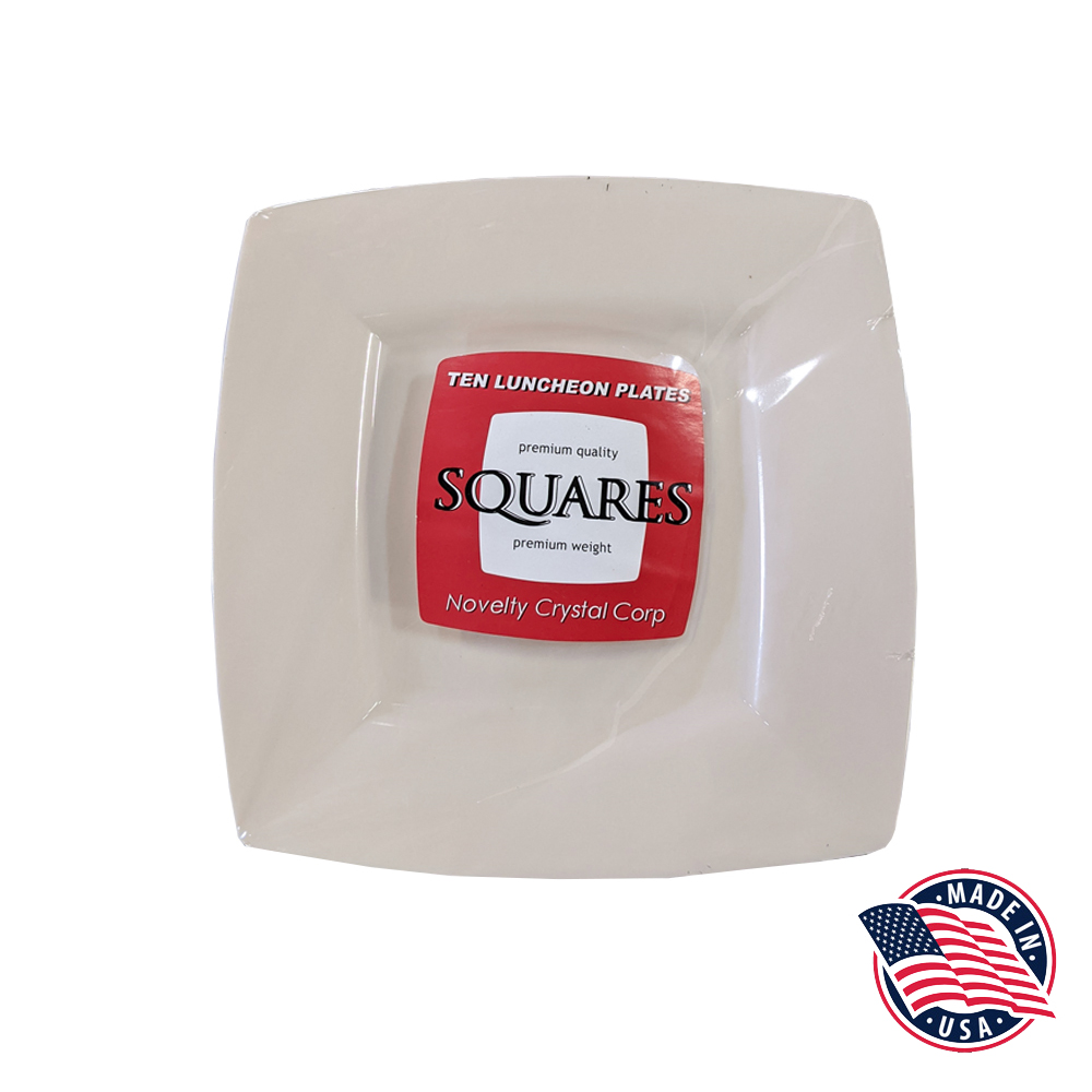 53-10 Squares Tan 10" Light Weight Square Plastic Plate 12/10 cs - 53/10 TAN 10" LT WGT SQR PLATE