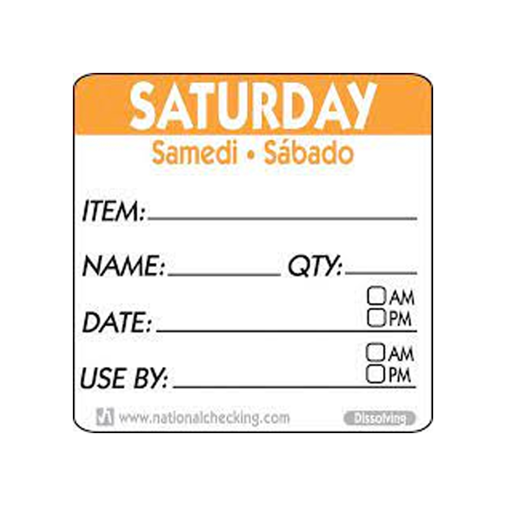 DIDU2206 Orange 2"x2" Label "Use By Saturday" 250/cs - DIDU2206 LABEL 2x2 USE BY SAT