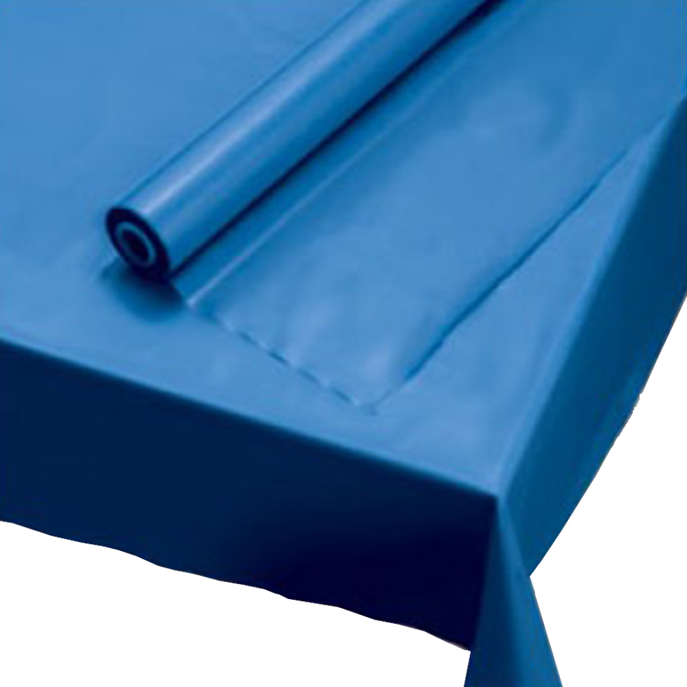 113004 Blue 40"x100' Plastic Table Cover 1 ea. - 113004 BLUE 40x100 PLAST TBCVR