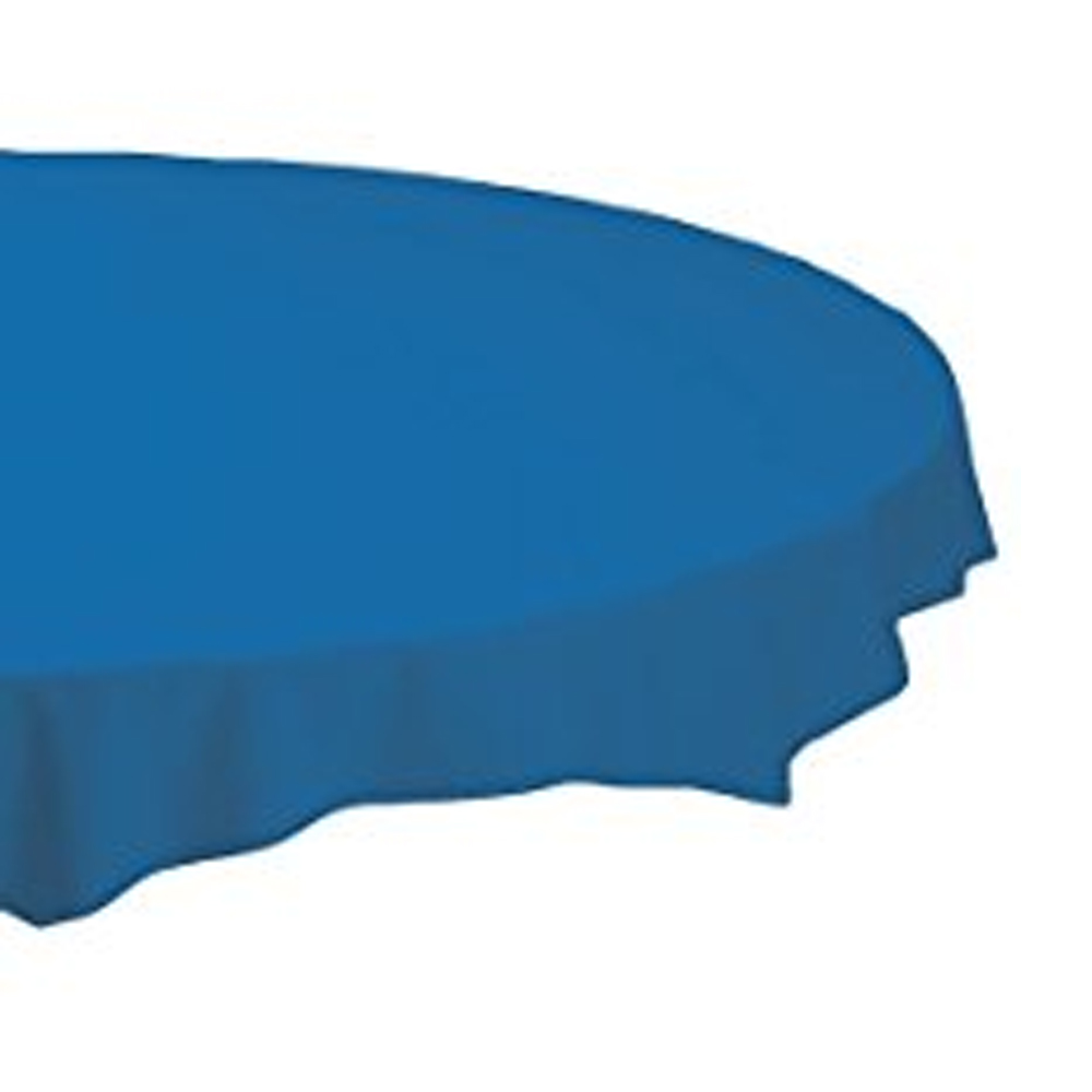 112014 Blue 82" Octy Round Plastic Table Cover 12/cs - 112014 BLUE 82"OCTYRD PL TBLCV