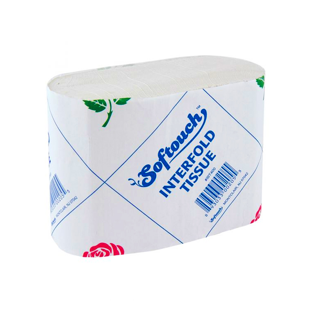 02985 Soft Touch Interfold Bathroom Tissue White 1 ply 400 Sheets 60/400 cs - 02985 SOFT TOUCH INTERFOLD TT