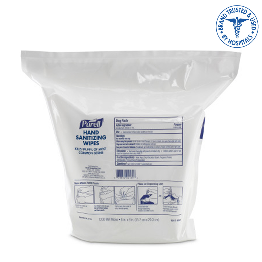 9118-02 Purell 6"x8" Hand Sanitizing Wipes Refill  2/1200 cs