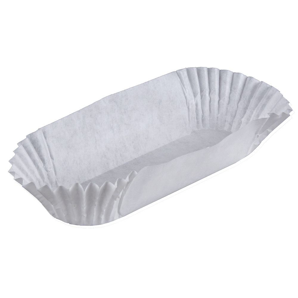 610500 4.5" White Fluted Eclair Baking Cup Waxed 10/1000cs - 610500 4.5" ECLAIR BAKING CUP