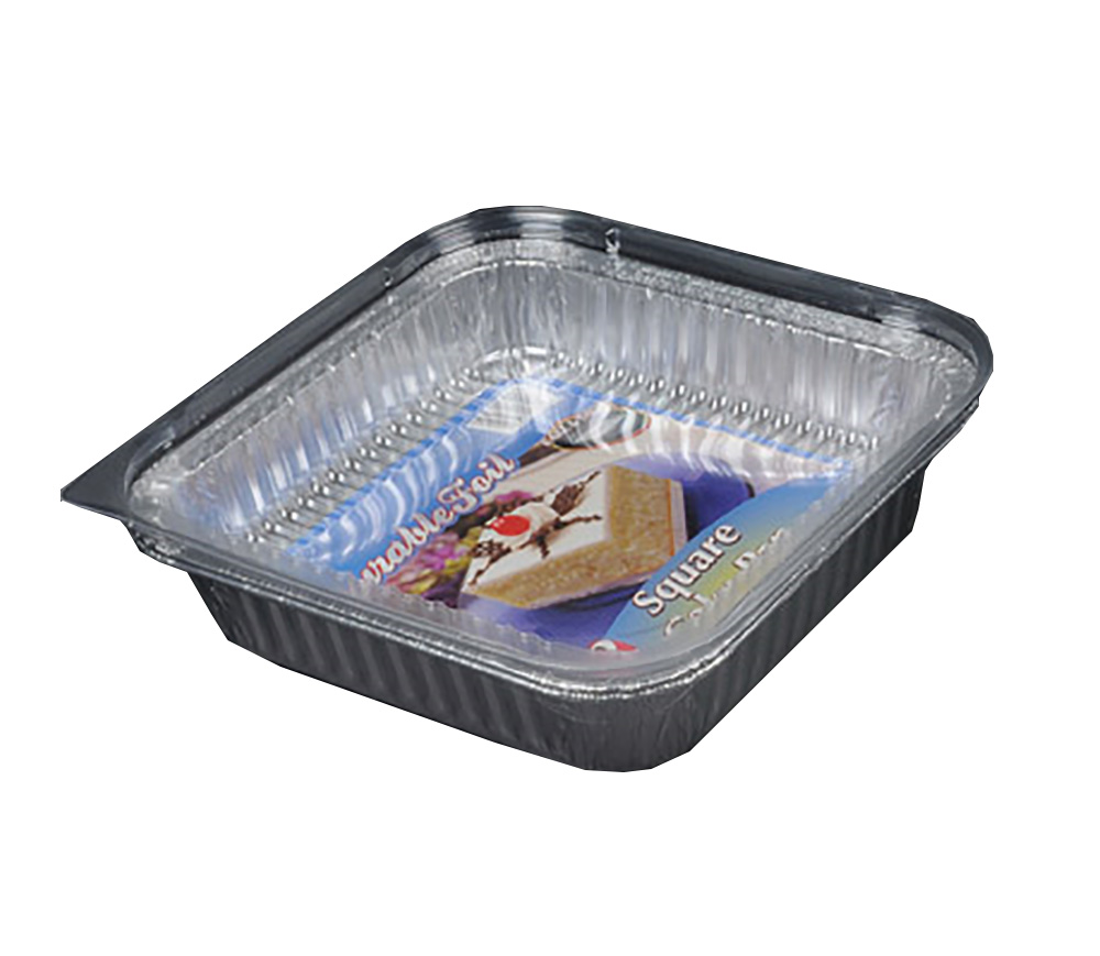 D18020 Aluminum 7 7/8"x1 5/16" Square Cake Pan & Lid Combo 12/2 cs - D18020 SQUARE CAKE PAN&LID12/2