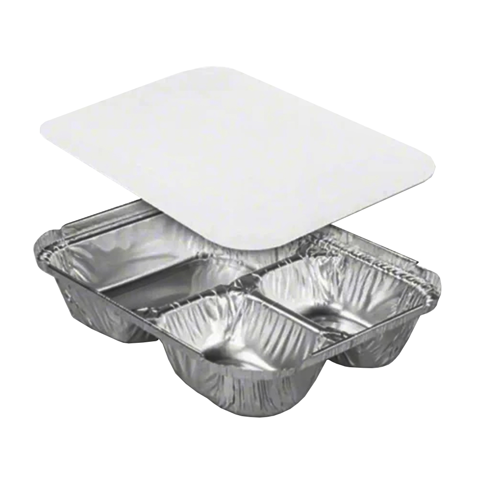 STO26-250C Aluminum 3 Compartment School Tray w/Paper Board Lid 250/cs - STO26-250C PAPR 3CMPT SCHLTRAY