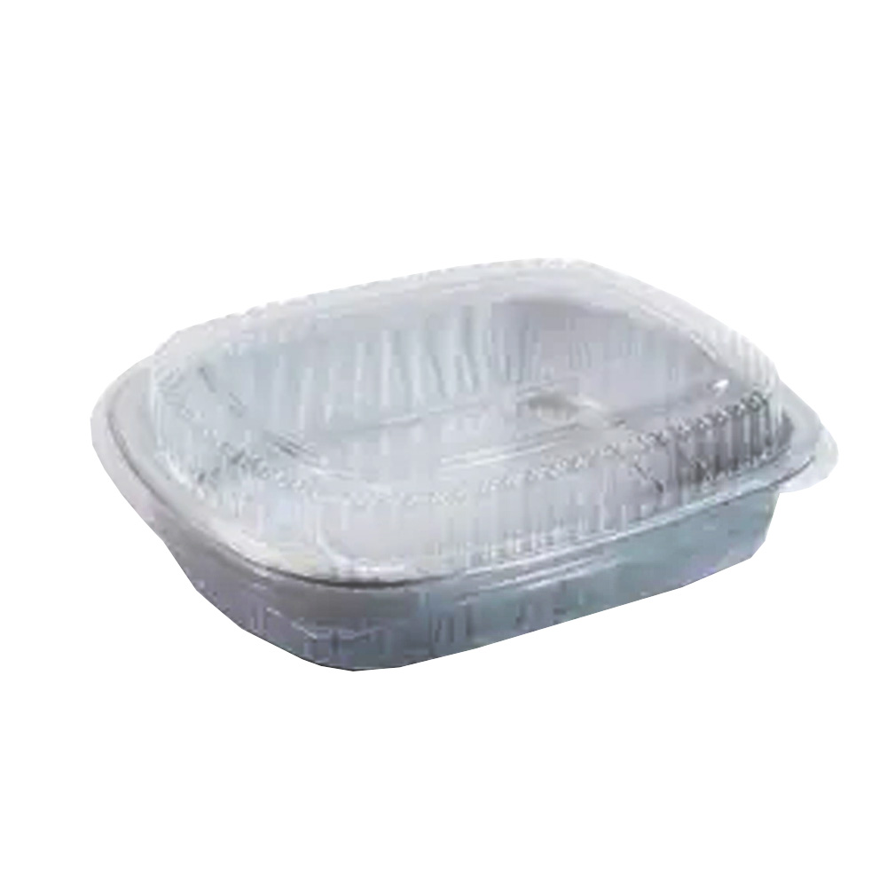 421555100CWDL Aluminum 16 oz. Oblong Take Out Container w/Plastic Lid Combo 100/cs