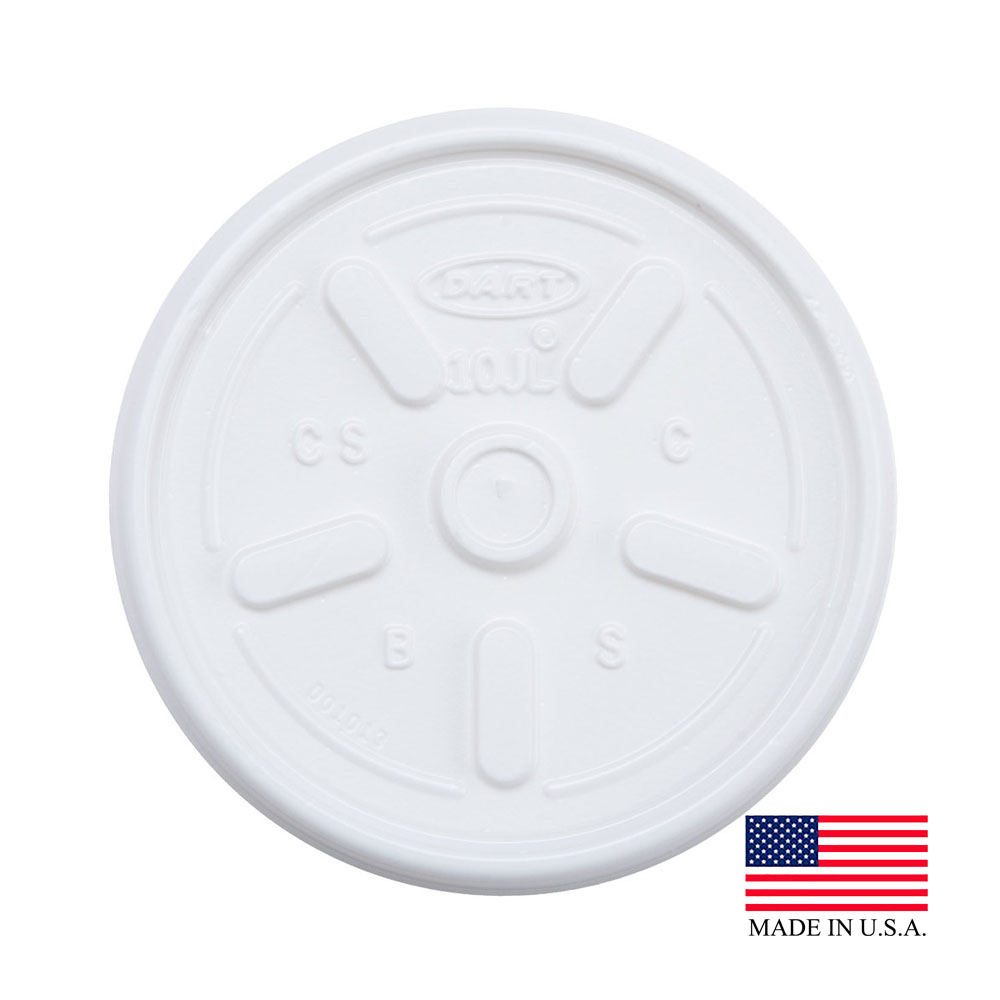 10JL White 10 oz. Polystyrene Vented Lid 20/50 cs - 10JL DART WHITE VENTED LIDS.