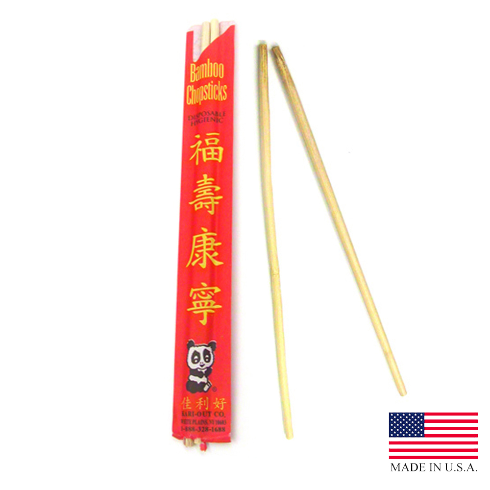 1100200 9" Bamboo Chopstick Individually Wrapped  10/100 cs - 1100200 CHOPSTICKS RED ENV