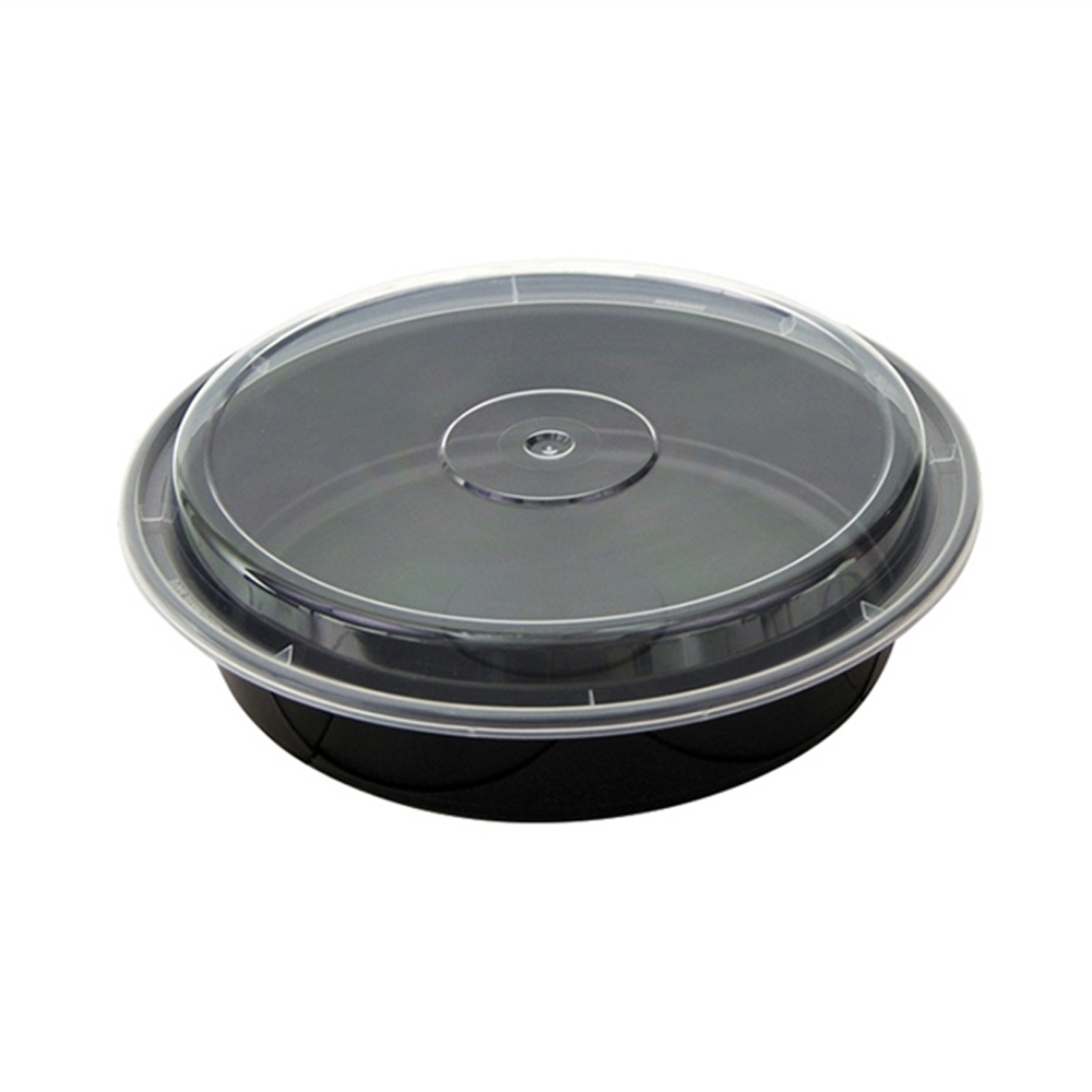 NC737B Versatainer Black 35 oz. Round Plastic Microwavable Container & Lid Combo 150/cs - NC737B  BLK 35z RND COMBD