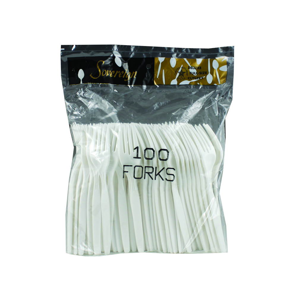 G1140WHT Sovereign Polybag Fork White Polystyrene 10/100 cs - G1140WHT WHT SOVR FORK 100 PK