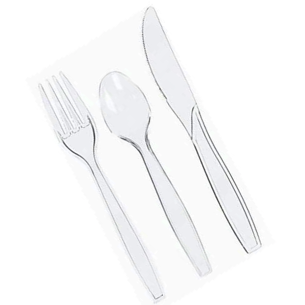 2501-CL Flairware Boxed Assorted Fork, Knife, Spoon Combo Clear Heavy Styrene 10/96 cs - 2501-CL HVY STYR COMBO CUTLERY