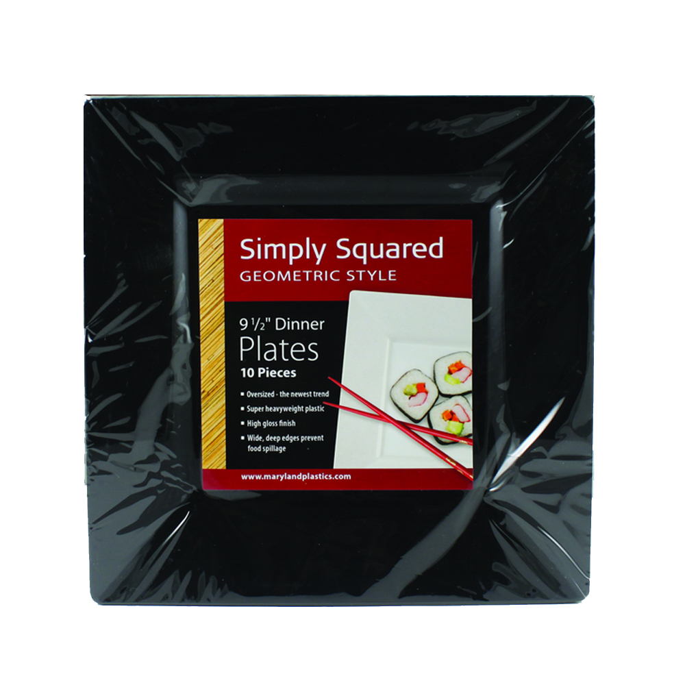 SQ19501 Simply Squared Black 9.5" Plastic Plate 12/10 cs