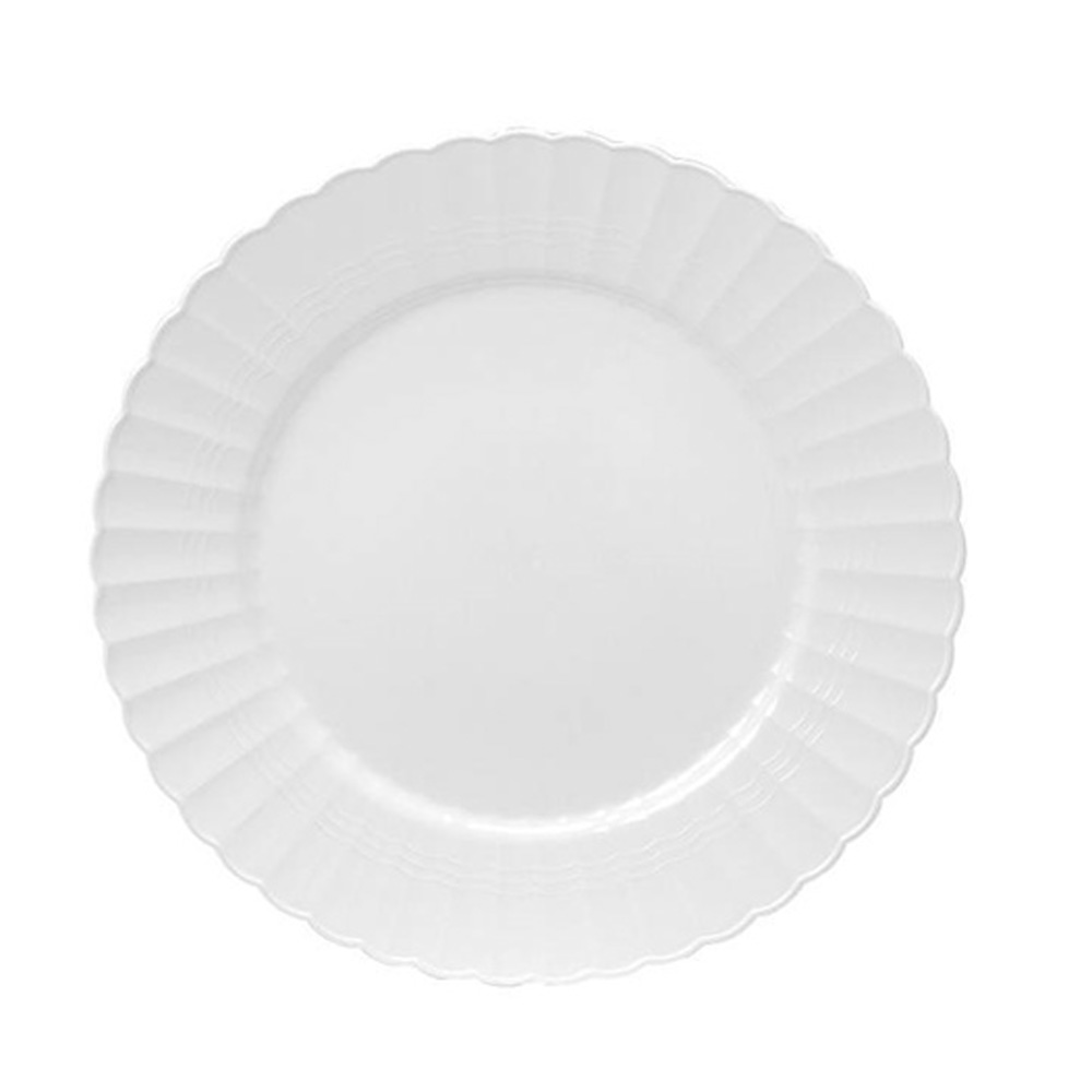 EMI-REP10W Resposables White 10.25" Scalloped Plastic Plate 8/18 cs - EMI-REP10W 10.25"DINER PLATE