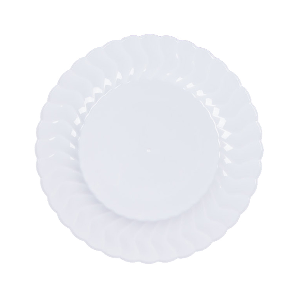 209-WH Flairware White 9" Plastic Scalloped Plate 10/18 cs - 209-WH WHT FLARWARE 9"DIN PLTE