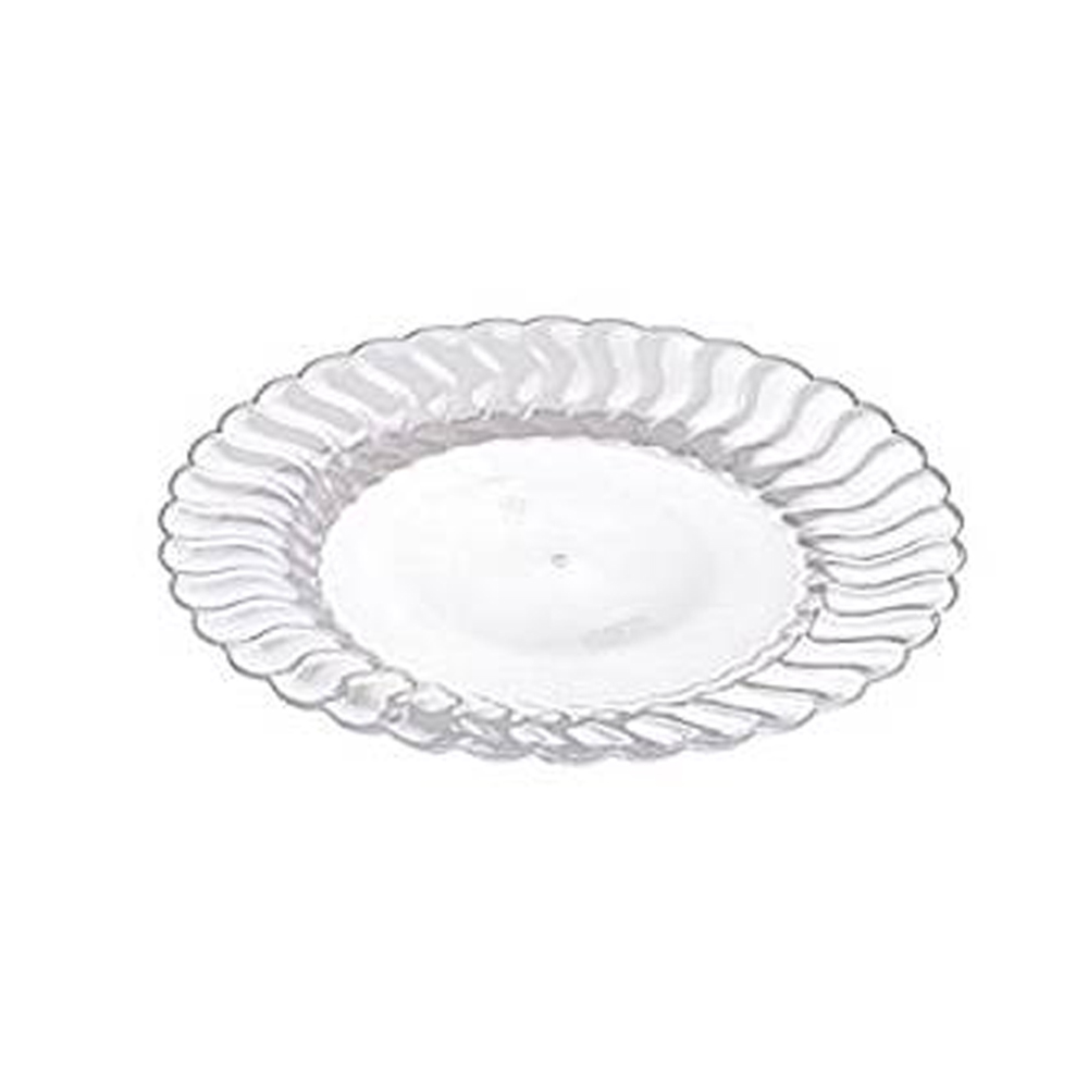 209-CL Flairware Clear 9" Round Plastic Dinner Plate 10/18 cs