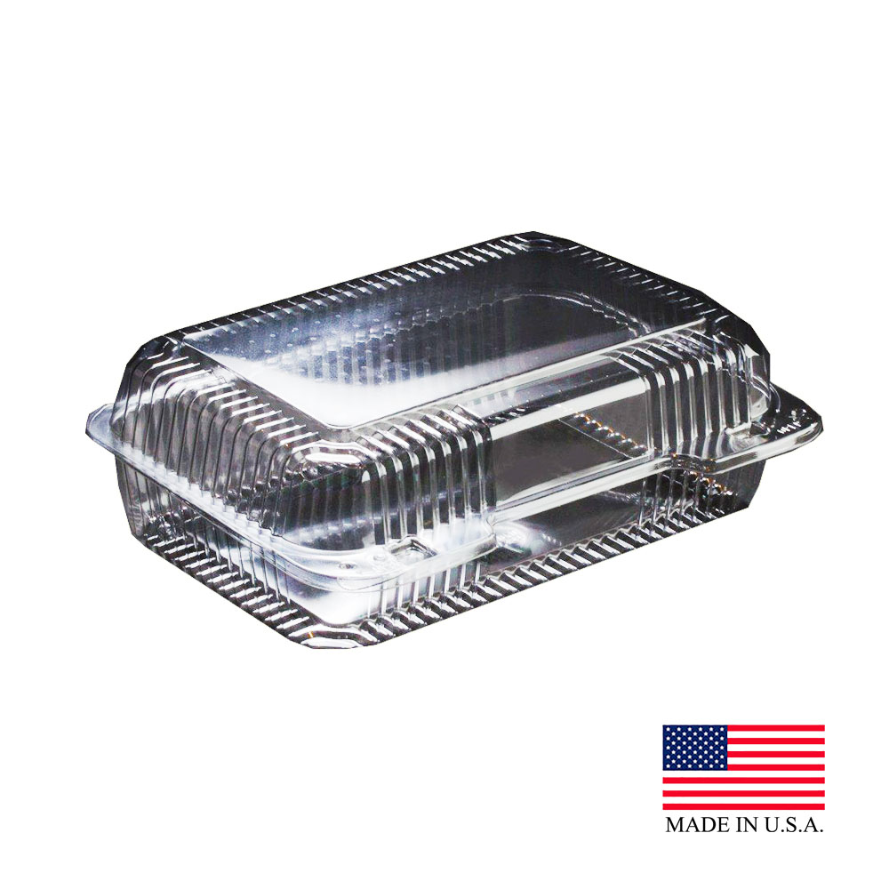 PET40UT1 StayLock Clear 9"x6.8"x3" Rectangular Plastic Hinged Container w/High Dome Lid 2/125 c - PET40UT1 HIGH OBLONG HING CONT