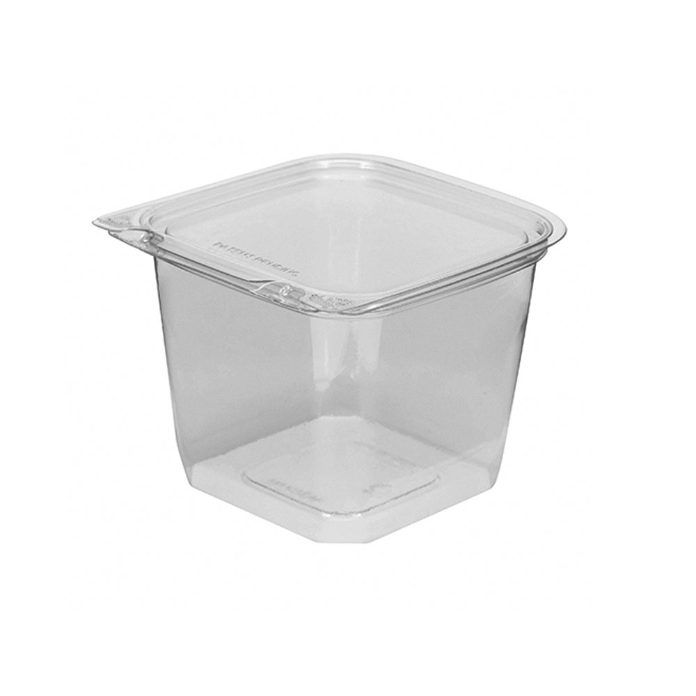 ASQ424TF Clear 24 oz. Square 4"x4" Tamper Flag PET Hinged Container 240/cs