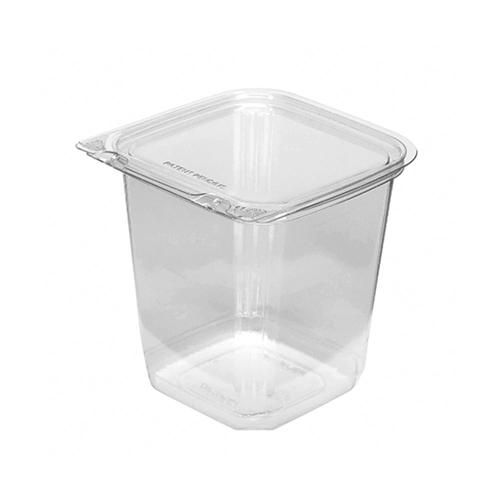 ASQ432TF Clear 32 oz. Square 4"x4" Tamper Flag PET Hinged Container 210/cs