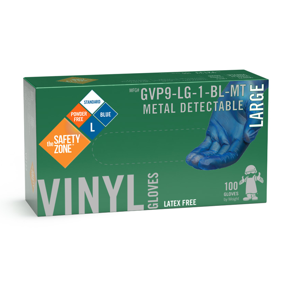 GVP9LG1BLMT The Safety Zone Blue Large Vinyl Gloves 10/100 cs - GVP9LG1BLMT LG BLU PFV MDG GLV