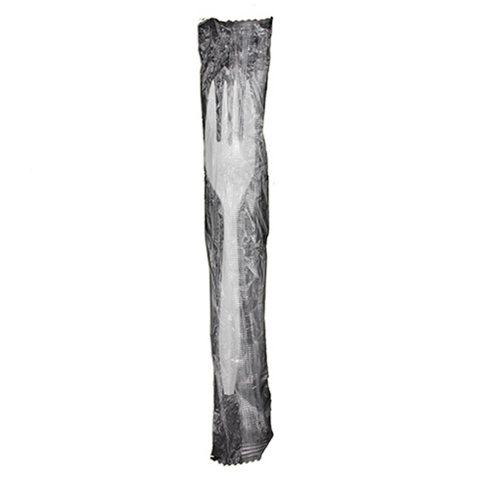 406023 White Indivdually Wrapped Polypropylene Medium Weight Forks 1000