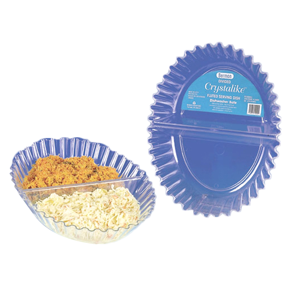 Berman Ind. Clear Large Divided Round Plastic Fluted Serving Dish