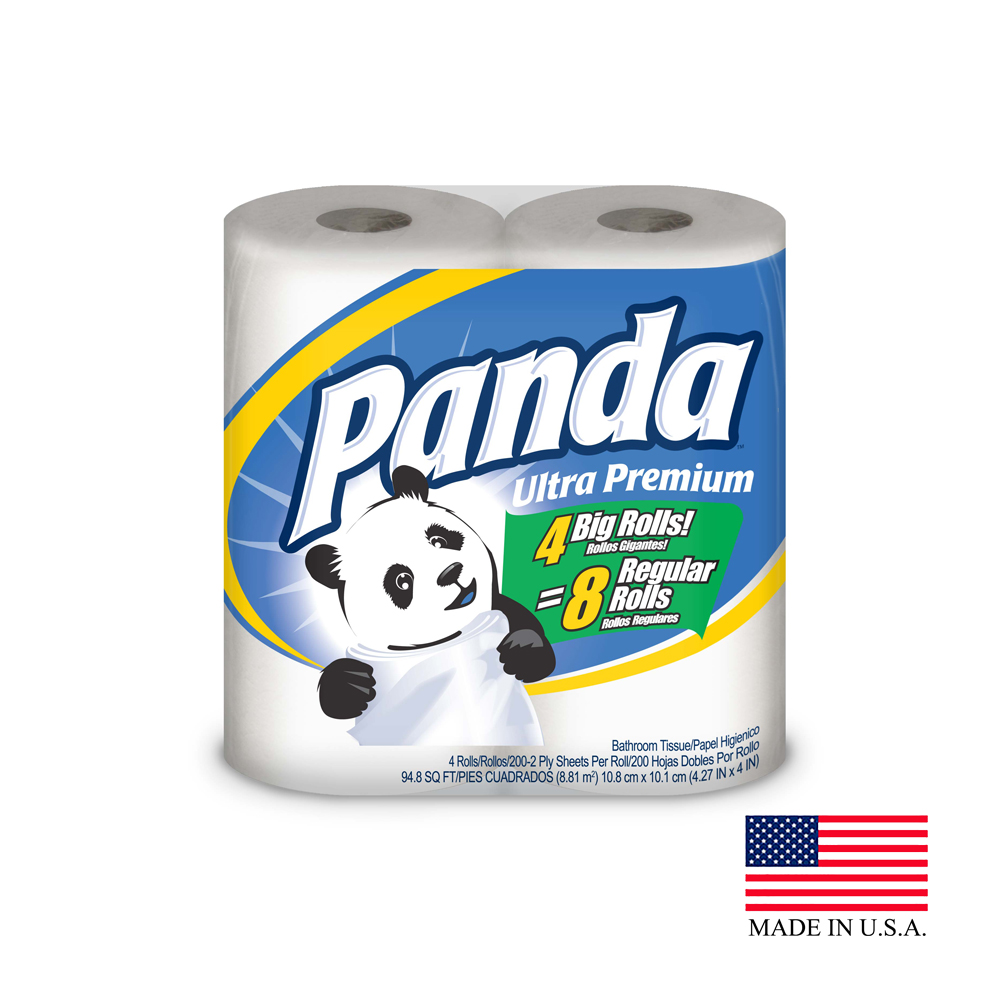 White 4"x4" 4 Pack 2 ply 200 Sheet Panda Ultra Premium Bathroom Tissue