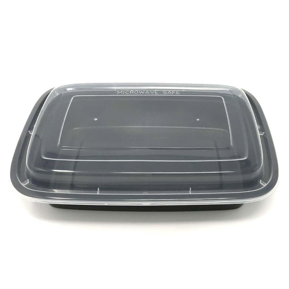 F9632B/F88B Black 32 oz. Rectangular Plastic Microwavable Container and