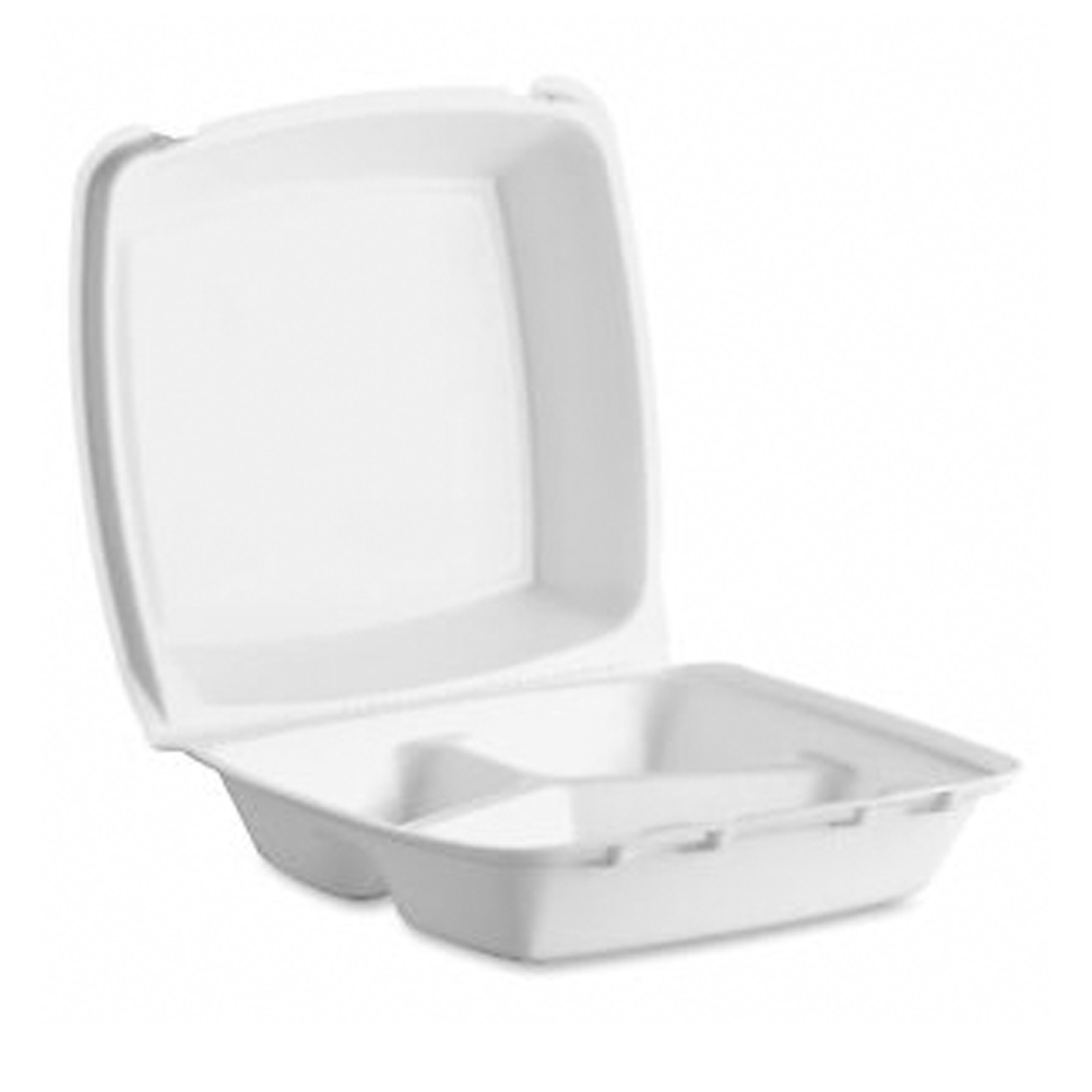 YTD18803 White 8"x8" 3 Compartment Foam Hinged TakeOut Container 150/cs Wholesale Distributor
